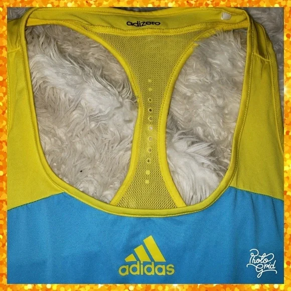 💋Adidas Small climacool tank top yellow blue race - Picture 2 of 5